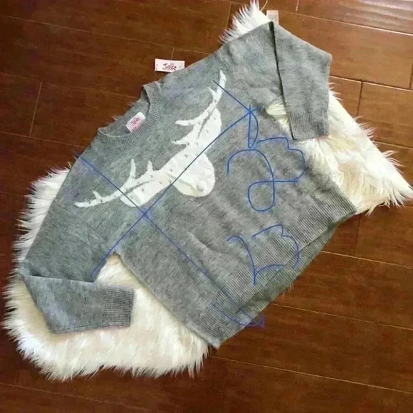 NWT Justice Gray white antler deer sweater girls size 18-20 PTP 23" - Picture 2 of 5